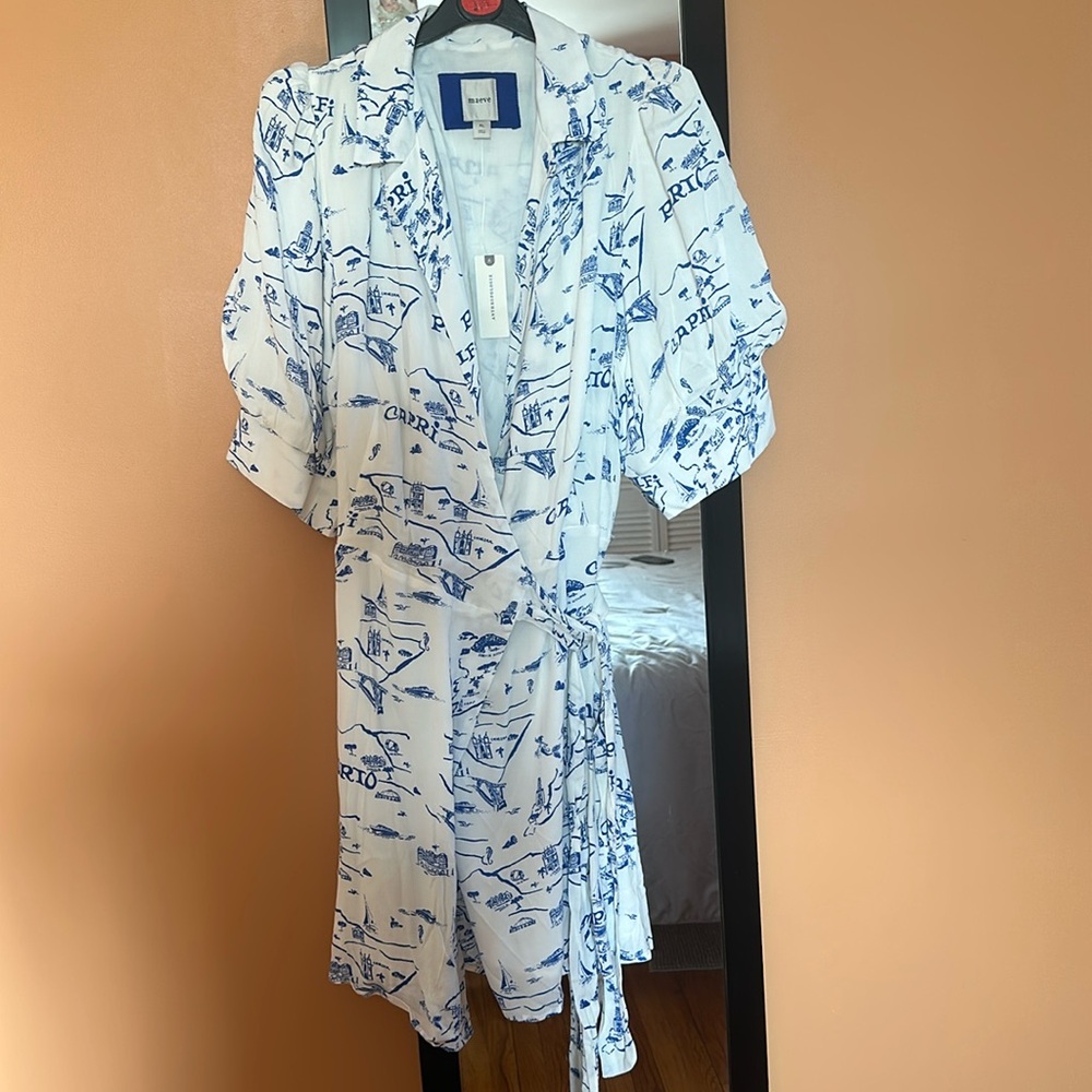 NWT Blue and White Side Tie Dress ANTHROPOLOGIE MAEVE